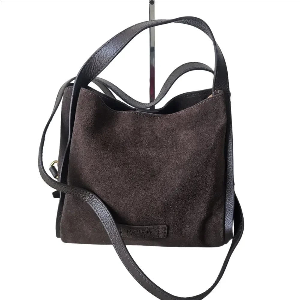American Leather Brown Suede Auburn Mini Crossbody Bag - Picture 1 of 9